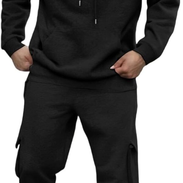 Men's Classic Two Piece Set Fleece Zip Hoodie Jacket Elastic Waist Sweatsuits Cargo Pants Outdoor Sweatpants