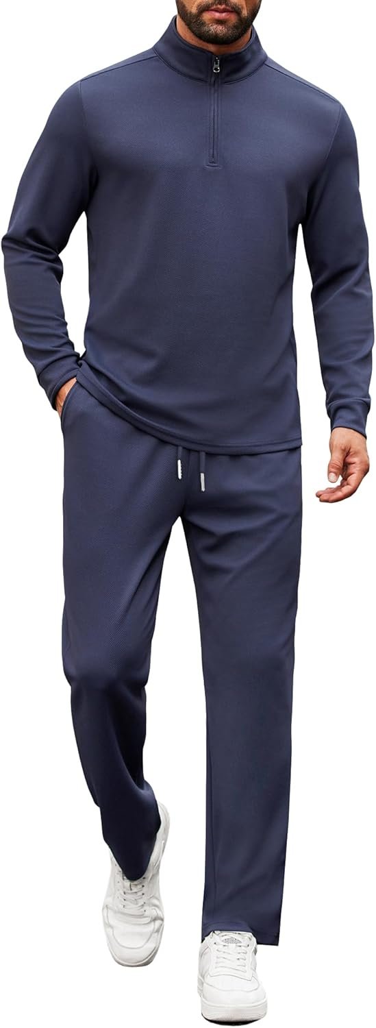 Men's Tracksuits 2 Piece Casual Athletic Sweatsuit Quarter Zip Pullover Long Sleeve Running Sport Outfits