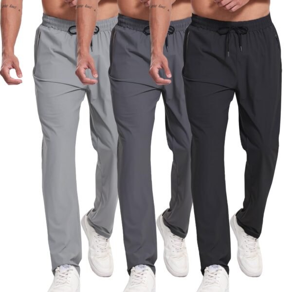3 Pack Men's Athletic Sweatpants with Zipper Pockets Workout Gym Running Hiking Active Cooling Stretch Joggers Pants