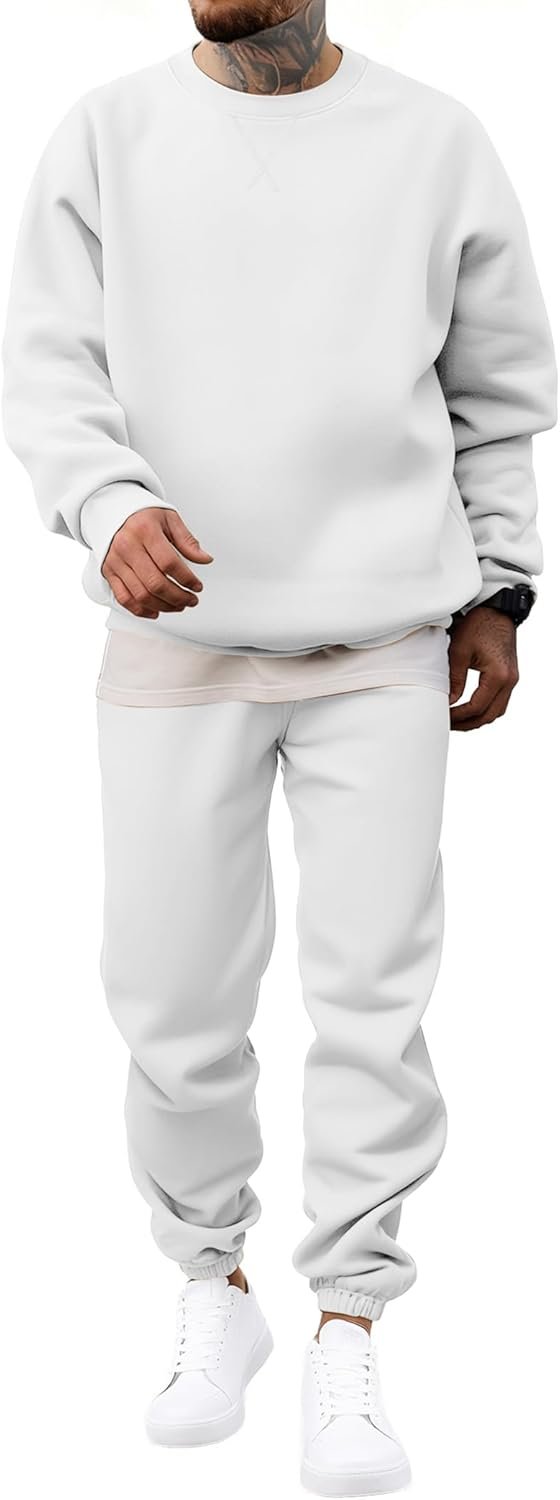 Men's 2 Piece Outfits Crew Neck Sweatshirt Tracksuit & Joggers Sweatpants Sweatsuit Set