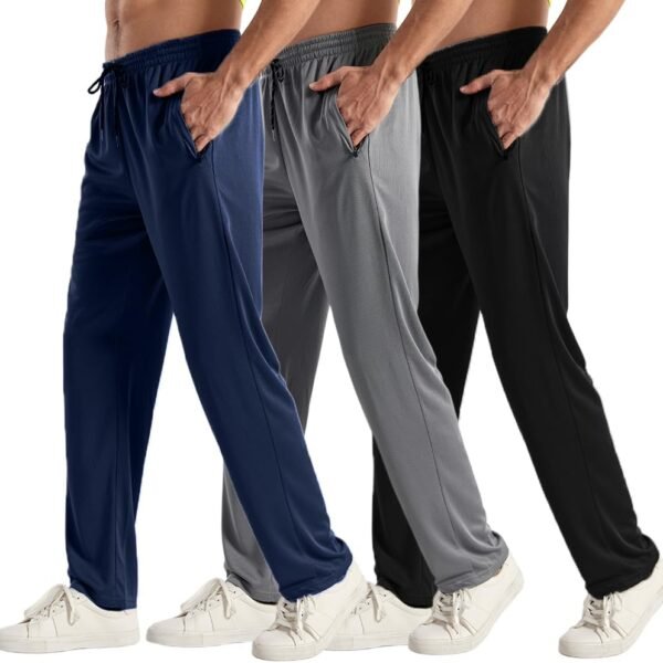 3PC Men's Zipper Mesh Fabric Jogger Pants - Breathable & Flexible Fit, Comfortable for Sports & Casual Wear