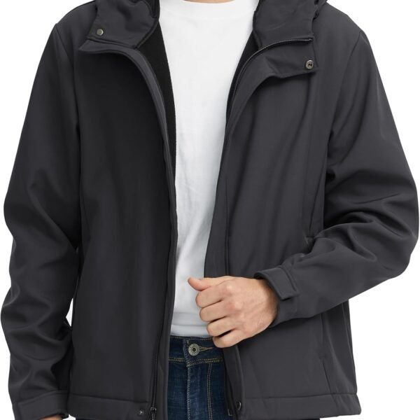 Men's Lightweight Softshell Jackets Warm Fleece Lined Jacket Waterproof Hood Jackets