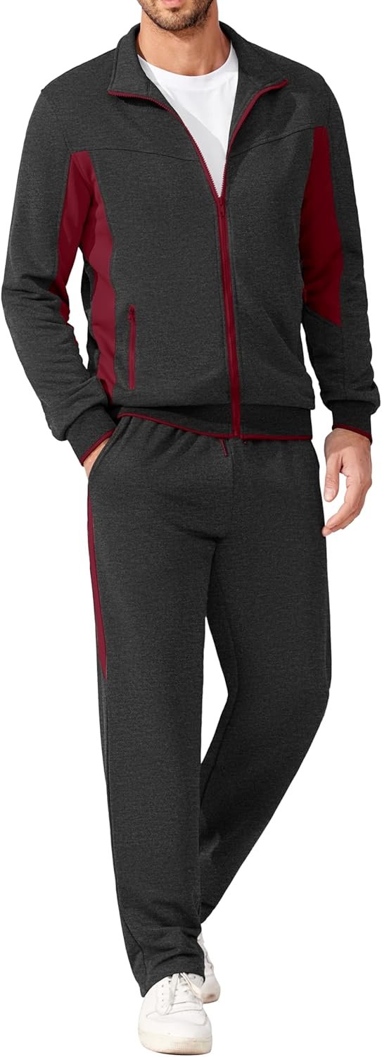 Men's Tracksuits 2 Piece Athletic Track Suit Jogging Running Sweatsuits Casual Warm Full Zip Sports Set