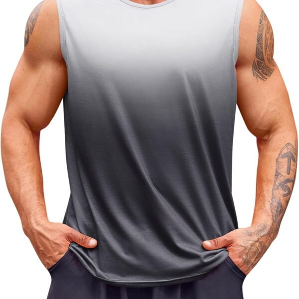 Mens Sleeveless Tank Tops Workout Muscle Gym T Shirts Crew Neck Gradient Tee Tops