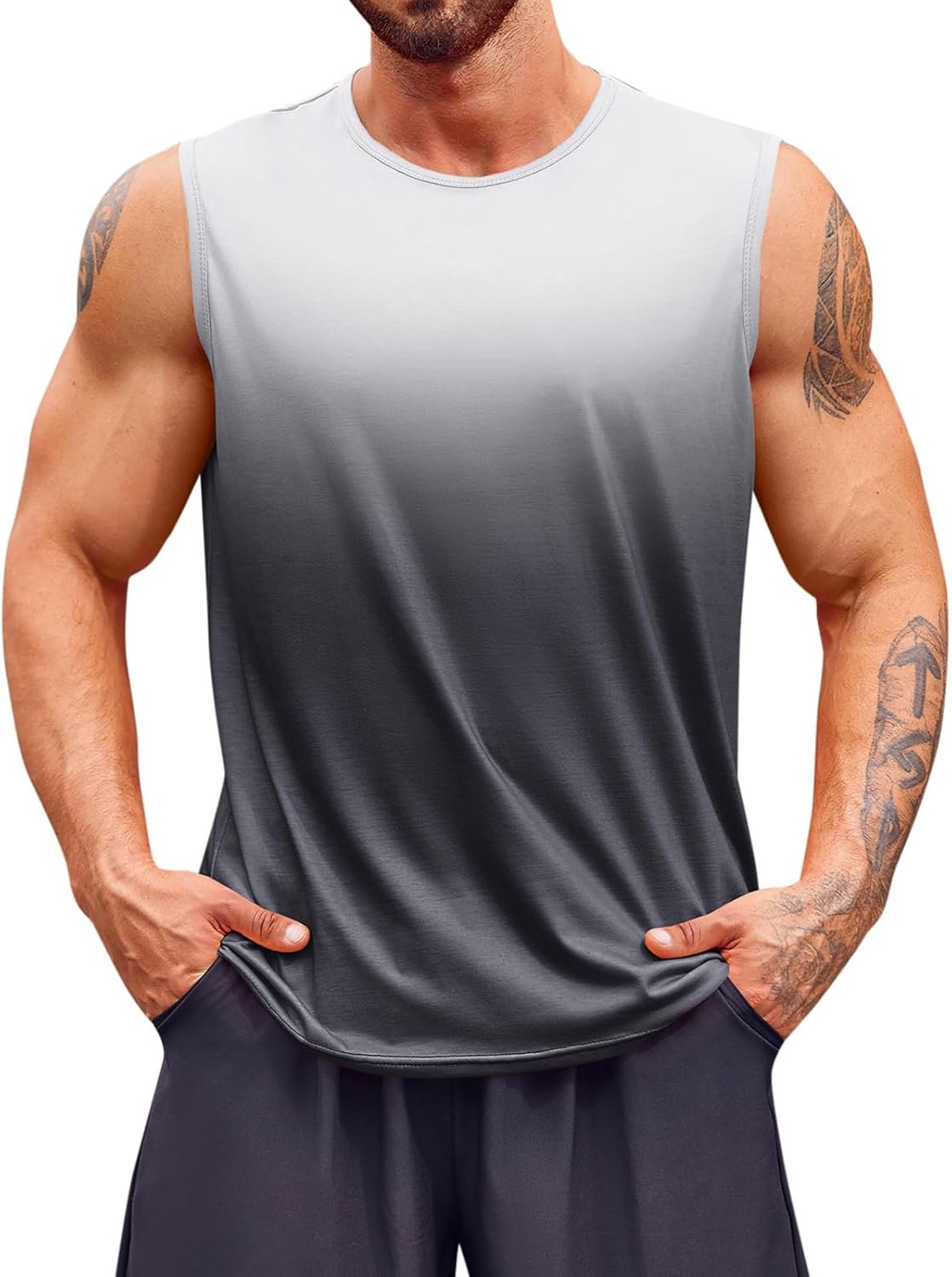 Mens Sleeveless Tank Tops Workout Muscle Gym T Shirts Crew Neck Gradient Tee Tops