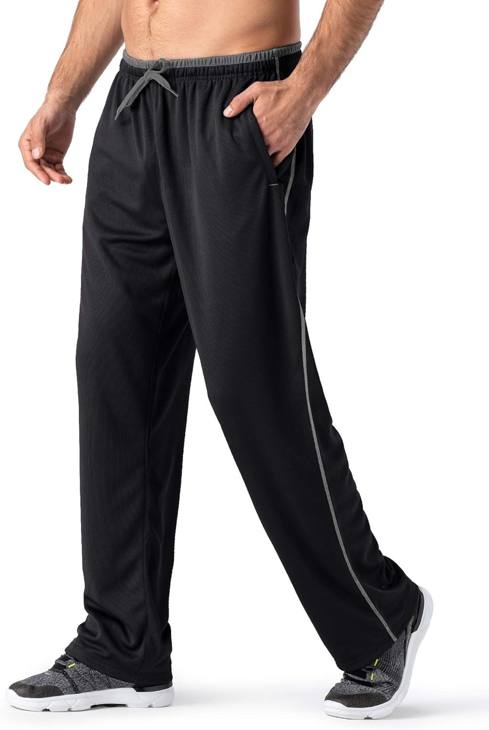 Men's Lightweight Sweatpants Loose Fit Open Bottom Mesh Athletic Pants with Zipper Pockets