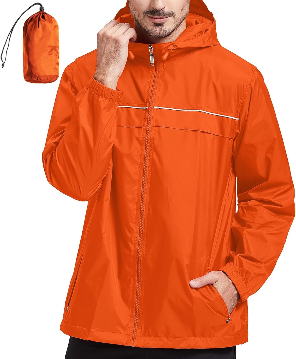 Rain Jacket Men Waterproof Windbreaker, Lightweight Hooded Raincoat for Daily Casual