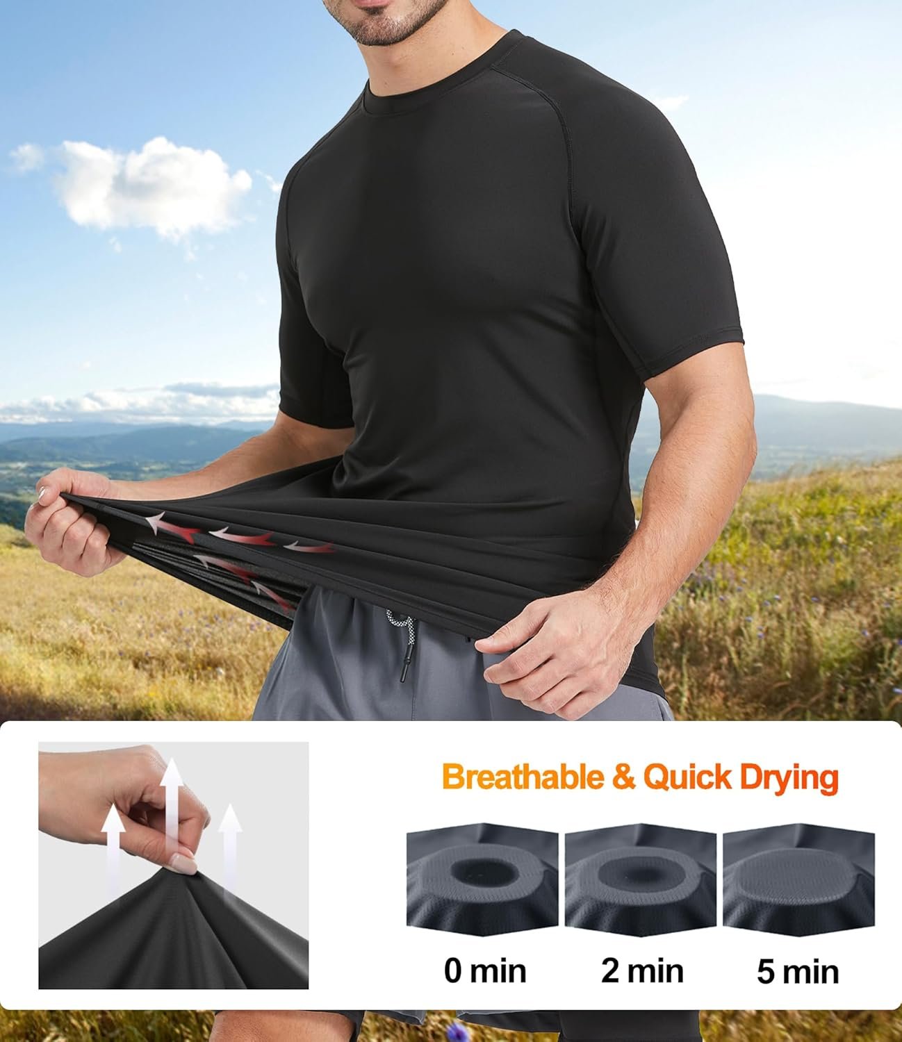 5 Pack Men’s Compression Shirts Short Sleeve Cool Dry Sports Athletic Workout Base Layer Undershirt T-Shirt Tops - Image 2