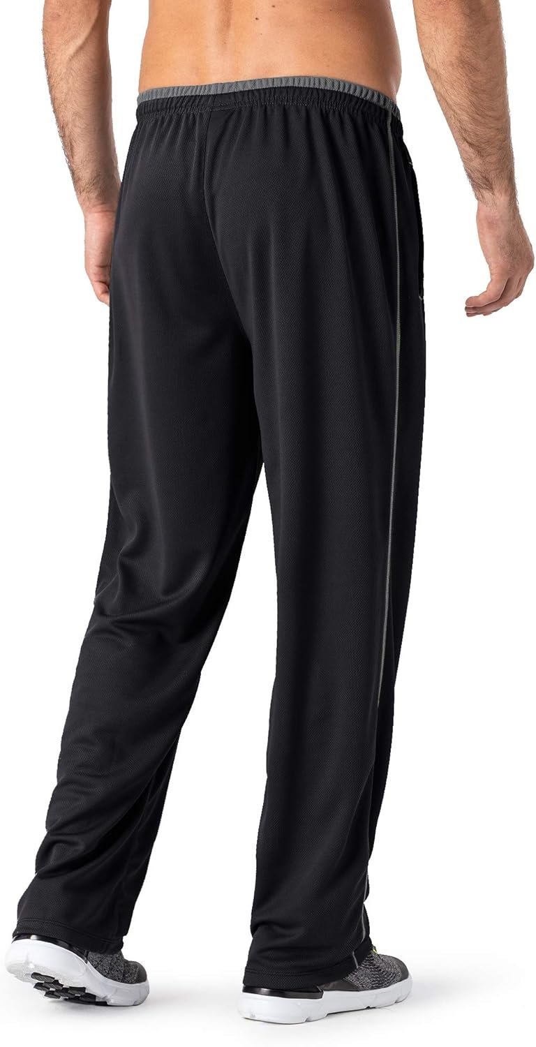 Men's Lightweight Sweatpants Loose Fit Open Bottom Mesh Athletic Pants with Zipper Pockets - Image 2
