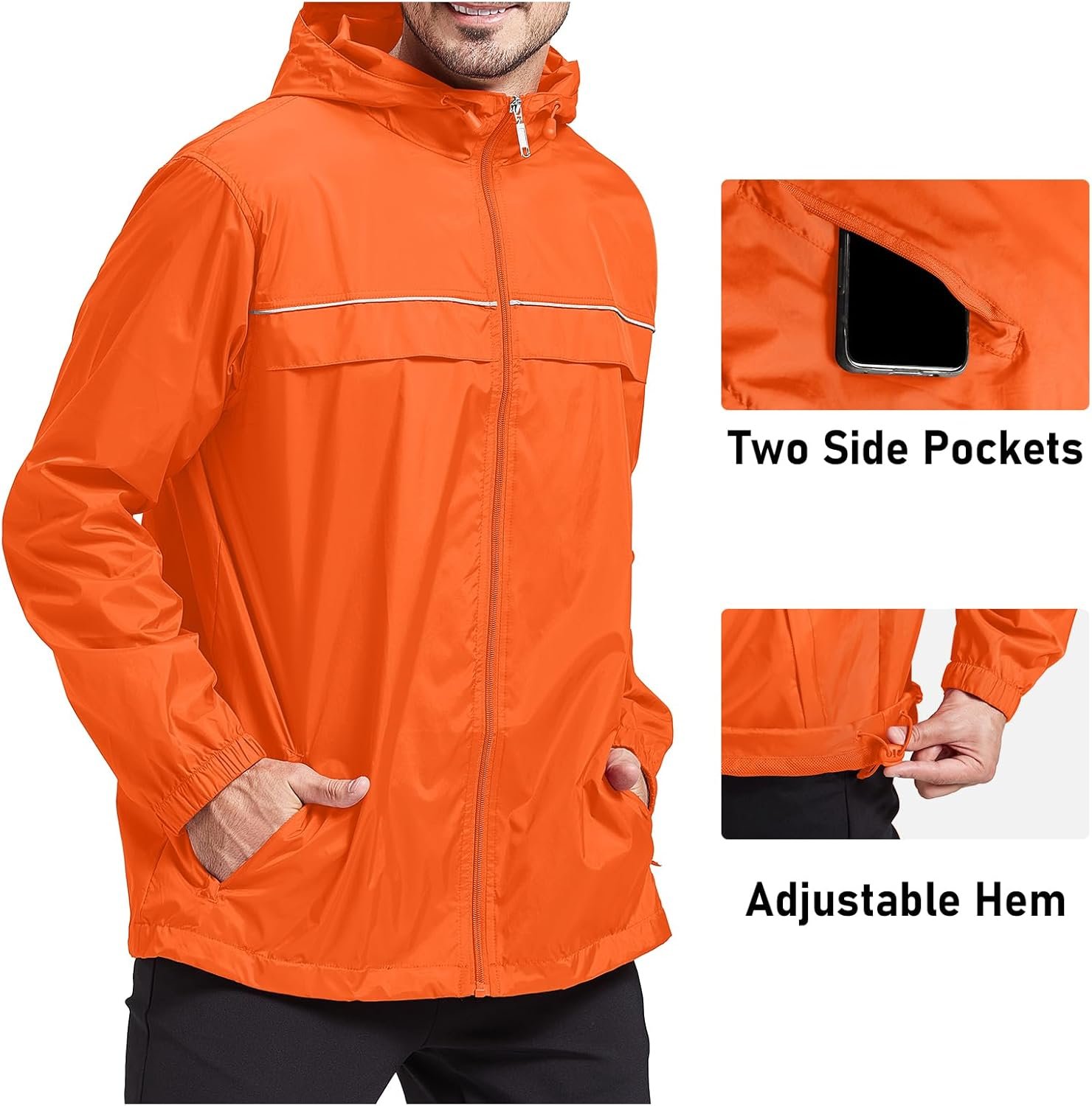 Rain Jacket Men Waterproof Windbreaker, Lightweight Hooded Raincoat for Daily Casual - Image 2