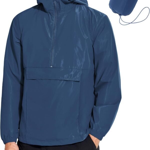Men's Rain Jacket Waterproof Lightweight Packable Raincoat Pullover Windbreaker With Hood For Hiking Running